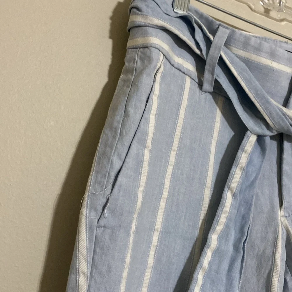 Banana Republic Logan crop Blue White linen Striped pants women 0 vacation beach